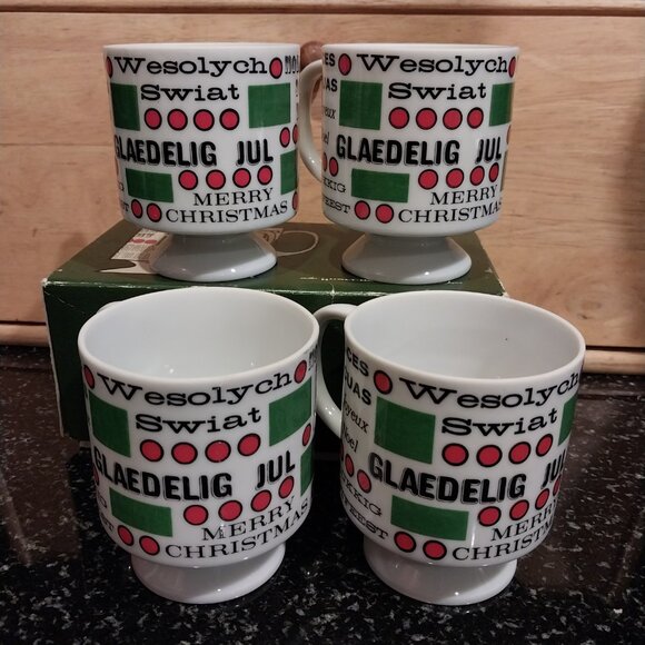 BA/2nd Ch Vtg 60s Holt Howard Round The World Christmas Ceramic Mugs Set of 4 - Picture 2 of 5
